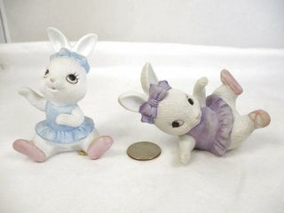 Homco Set 3 White Bunny Rabbit Girl Ballerina Figurines Easter Porcelain 1418 B 2