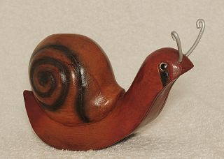 Hand Carved Wooden Snail Made In Thailand 6 " X 3.  5 "