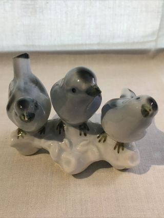 Vintage Porcelain Blue Bird Trio On Branch Figurine Made In West Germany Perfect