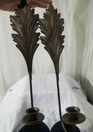 Vintage Antique Brass Bronze Heavy Metal Candle Wall Holders Set Of 2 Sconce