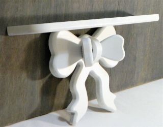 Wood Wall Shelf Curio Display White Ribbon & Bow 17 " Long Cottage Vintage
