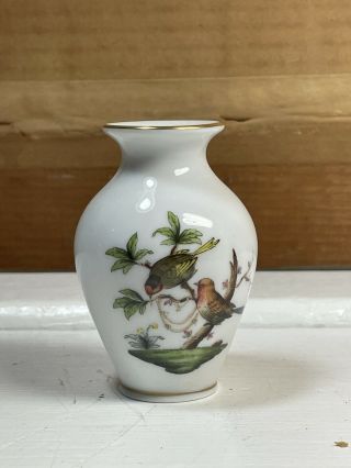 Herend Rothschild Bird Hand Painted Porcelain Miniature Vase 7190 2 - 1/2”