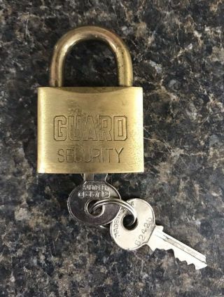 Vintage Brass Guard Security U.  S.  Padlock With 2 Keys