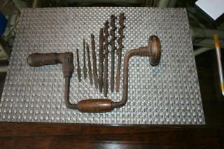 Vintage Wood Handle Auger Drill Brace 8 Rusted Auger & Drills For Restoration