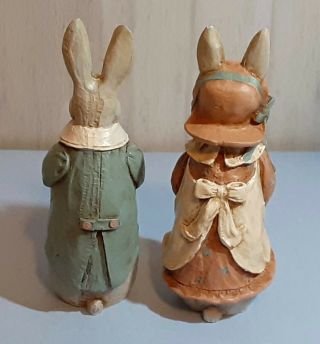 Hand Crafted in VA Wood World Pecan Resin Mr.  & Mrs.  Bunny Rabbit Early 1990s 2