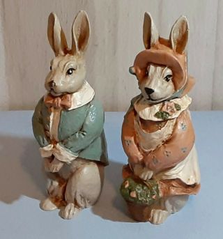Hand Crafted in VA Wood World Pecan Resin Mr.  & Mrs.  Bunny Rabbit Early 1990s 3