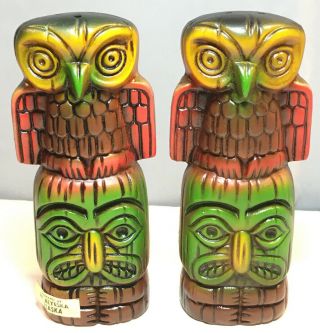 Vintage 5.  5” Tiki Totem Ceramic Salt & Pepper Shakers Colorful 1960s Mt.  Alyeska
