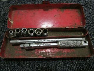 Vintage Husky 1/4 " Socket Set Breaker Bar Metal Case Mechanic Hand Tool Usa