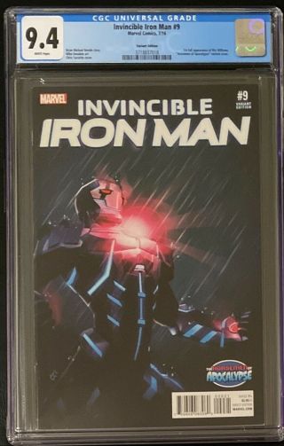 Invincible Iron Man 9 - Variant - Cgc - 9.  4 - 1st Full Riri Williams (ironheart)
