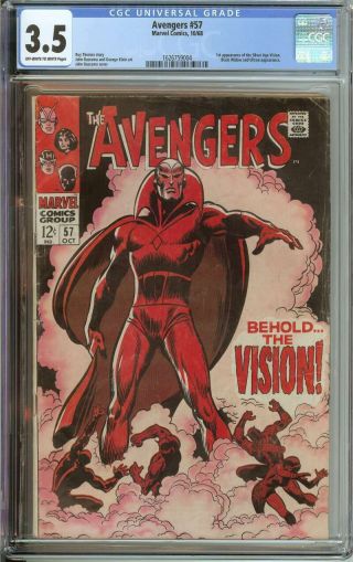 Avengers 57 Cgc 3.  5 Ow/wh Pages // 1st Silver Age App Of Vision