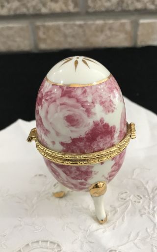 Formalities By Baum Bros Footed Egg Rose Design Gold Trim Trinket Jewelry Box 2