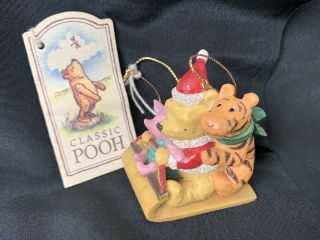 Disney Classic Winnie The Pooh Piglet Tigger On Sled Christmas Ornament Mcf