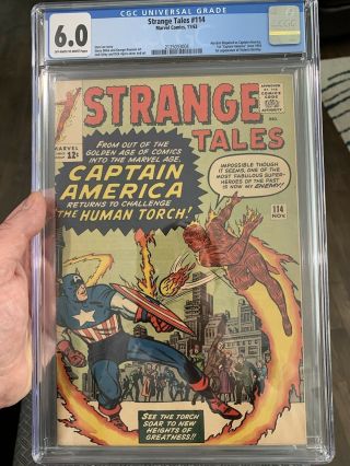 Strange Tales 114 - Cgc 6.  0 Ow To W Pages - Acrobat As Cap.  America