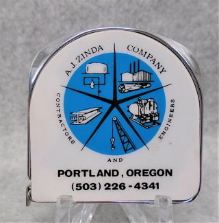 Vintage A.  J.  Zinda Company Portland Oregon Advertising Tape Measure Ruler Htf