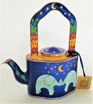 Miniature Enamel Teapot Trade Plus Aid C699 Tag 2003 Hand Painted B1