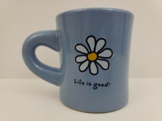 Life Is Good Daisy Flower Coffee Mug Cup Ceramic Diner Floral Tea Blue Drink