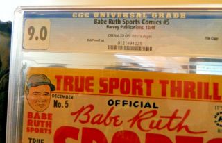 BABE RUTH SPORTS COMICS 5 CGC 9 POP 2 BOB CHAPPIUS 1949 HARVEY BOB POWELL ART 2