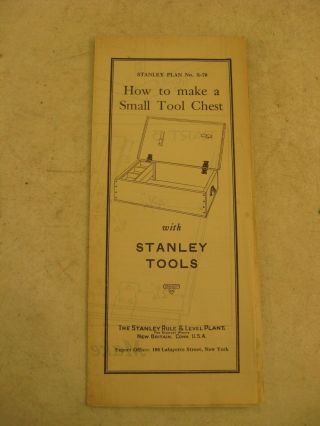 Stanley Tools Plan No.  S - 70 How To Make A Small Tool Chest