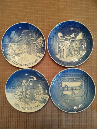 4 Royal Copenhagen Bing & Grondahl Christmas Plates,  1984,  1985,  1986,  1992.