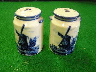 Blue/white Dutch Windmill Design Salt & Pepper Shakers -