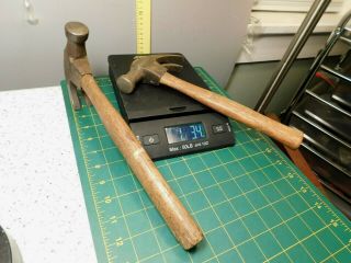 Vintage Handyman 1lb 3.  4oz & Unmarked 1lb 6.  5oz Curved Claw Hammers