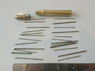 Antique (early 1900s) Set Of 22 Tiny Machinists Drill Bits With Unique Brass Case