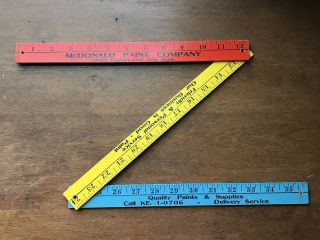 Vtg Paint Co Wooden Folding Yardstick Advertisement Red Yellow Hardware Store