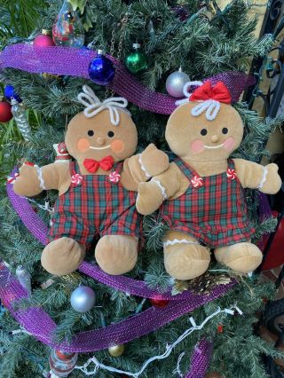 Holiday Gingerbread Couple (boy & Girl) Stuffed Animal Plush With Plaid Overalls