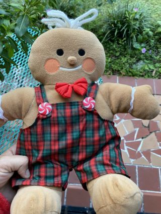 Holiday gingerbread couple (boy & girl) Stuffed Animal plush with plaid overalls 2