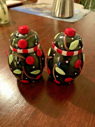 Mary Engelbreit Cherries Sakura Salt And Pepper Shakers Black 1995