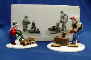 Dept 56 Snow Village Accessory Chopping Firewood Set Of 2 54863 Retired