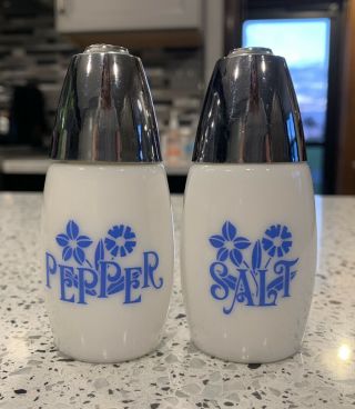 Westinghouse Gemco Milk Glass Salt And Pepper Shakers Blue And White Cornflower