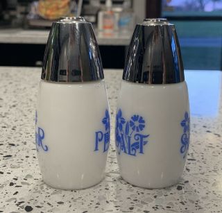 Westinghouse Gemco Milk Glass Salt and Pepper Shakers Blue and White Cornflower 3