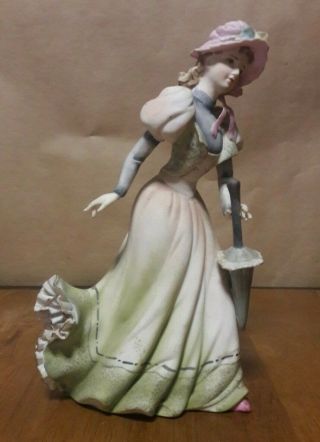 Lefton (japan) Hand - Painted 8 " Figurine Kw1471 - Victorian Lady Holding Parasol