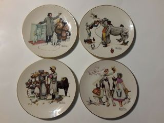 Set Of 4 Norman Rockwell Four Seasons Plates 1984,  Series For 1964 W/stands