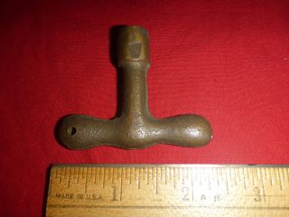 Vintage Brass Metal T - Handle Wrench Square Drive Tee Handle Radiator Tool
