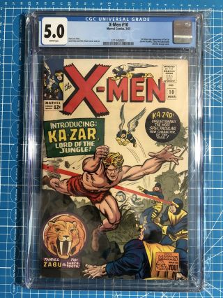 X - Men 10 Cgc 5.  0 Marvel Comics 1963 1st Kazar Kirby White Pages Savage Land