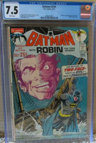 Batman 234 Cgc 7.  5,  1st Silver Age App Two - Face Robin Back - Up Story