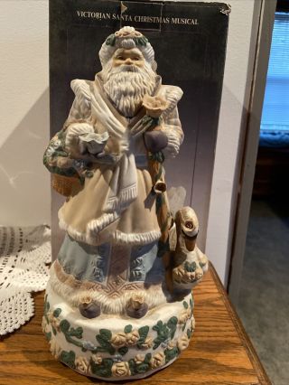 Victorian Santa Music Box Dreaming Of A White Christmas Bisque Porcelain 10 1/2 "