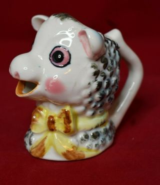 Lamb Shaped Creamer Hand Painted Yellow Bow 3 5/8 In.  Tall 4 In.  Wide