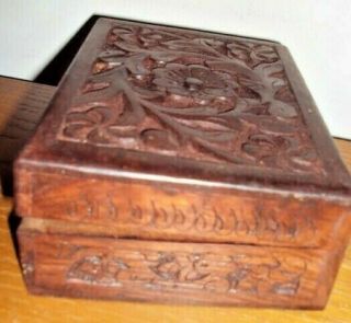 Vintage Hand Carved Wooden Wood 7 X 5 Inches Jewelry Trinket Box Made In India