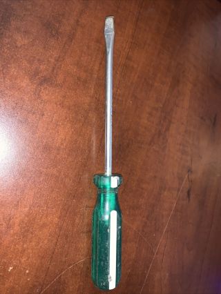 Vintage S - K Hand Tools 70086 Green And White Slotted Head Screwdriver Usa Sk