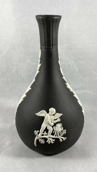 Wedgewood White On Black Jasperware Vase Cherubs Cupid