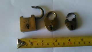 3 Small Vintage Brass Padlocks No Keys -
