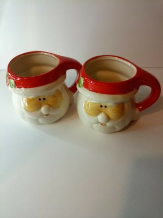 Set Of 2 Royal Norfolk Santa Claus Face Mug Christmas Holiday Cocoa Coffee Cup