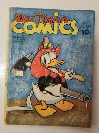 Walt Disney’s Comics And Stories 3 Golden Age Dell 1940 Fair/ Worn Cover