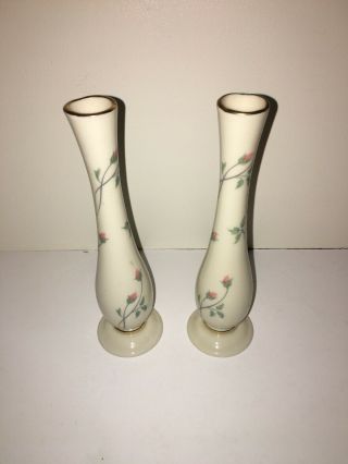 Collectible Vintage Lenox China Rose Manor Bud Vases 24k Gold Trim Set Of Two