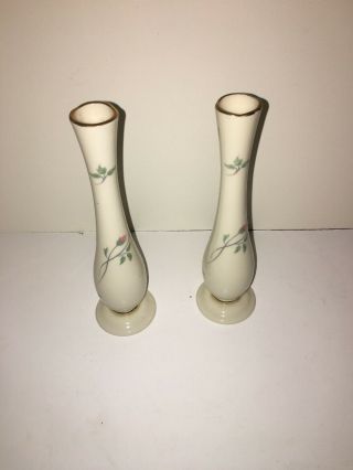 Collectible Vintage Lenox China Rose Manor Bud Vases 24K Gold Trim Set Of Two 2