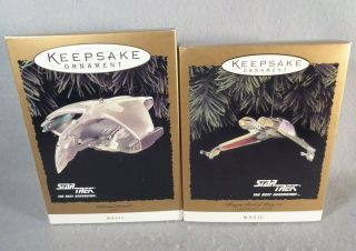 2 Hallmark Keepsake Ornaments Star Trek Romulan Warbird & Klingon Bird Of Prey