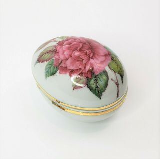 Limoges France Pink Rose Floral Porcelain Egg Shaped Trinket Box Jewelry Vintage